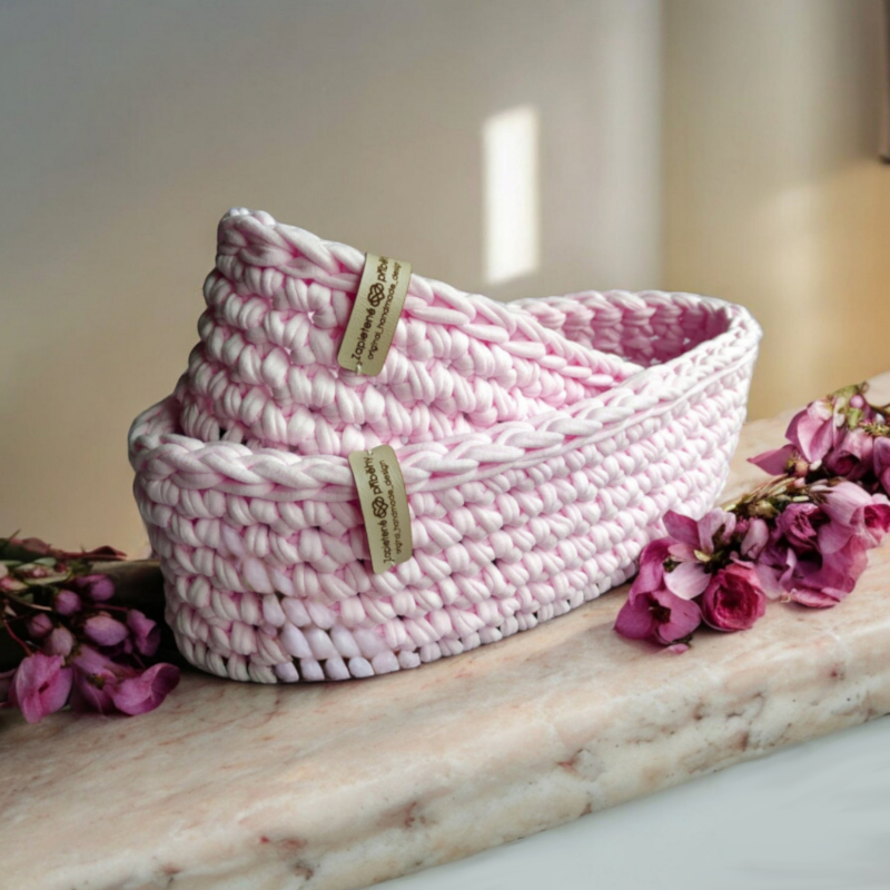 hackovany kosik set sada ruzova baby pink